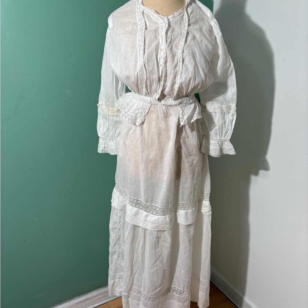 Vintage Edwardian White Cotton Tea Dress